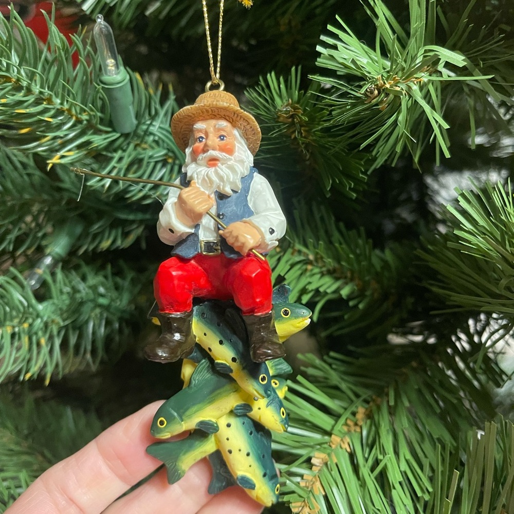 Santa Fisherman Ornament - Red and Green